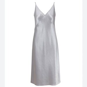 VINCE Metallic Silver Satin V-Neck Midi Slip Dress-Sz Medium-excellent condition